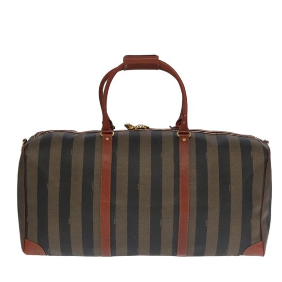 FENDI Pecan Canvas Boston Bag 2way Brown Black gold Auth - Picture 3 of 16